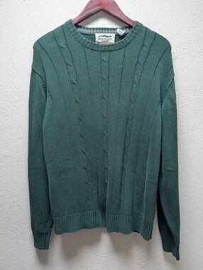 Vintage 90s Cable Knit Crew Neck Sweater Size Large Cotton Camping Outdoor Wear